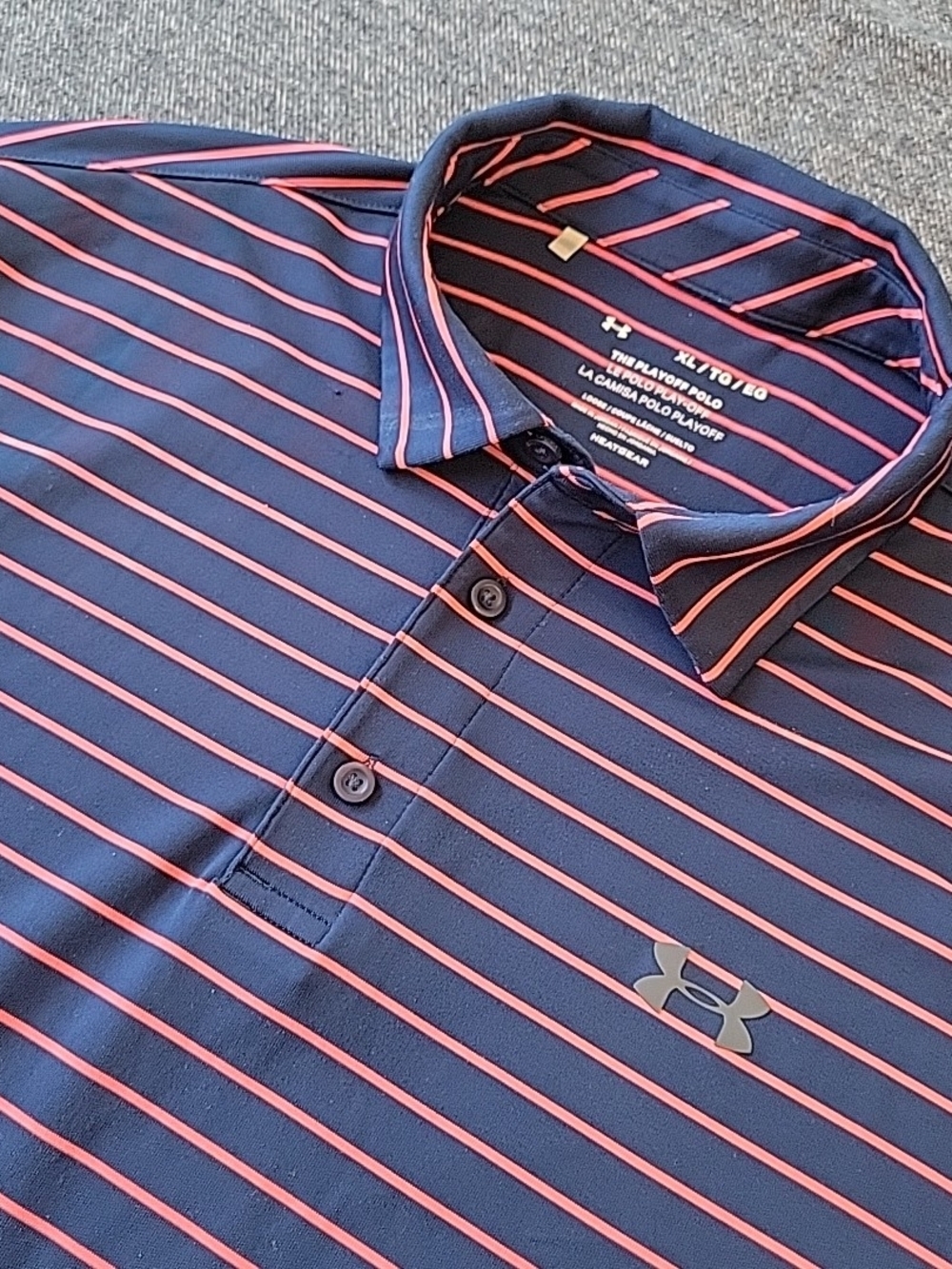 Under Armour The Playoff Polo Shirt Men's XL Navy Blue‎ Striped Golf Performance